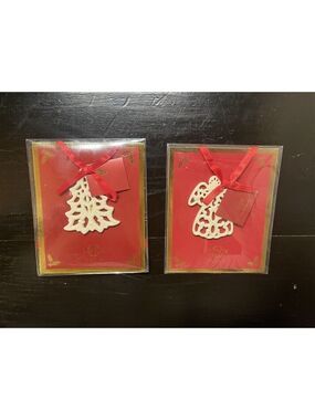 Set of 2 - Lenox Charms Pierced Christmas Tree & Angel Ornaments - NIP Retired